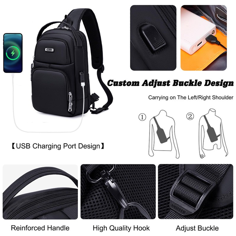 FANDARE Anti-Theft Men's Sling Crossbody Bag Chest Bag One Shoulder