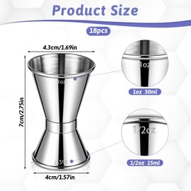 JJUNW 18 Pcs Jigger for Bartending Cocktail, 1/2oz 1 oz Stainless Steel Cocktail Jigger Bartender Supplies for Home Bar Drink Kitchen Bartender Tools