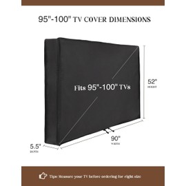 iBirdie Outdoor Waterproof Weatherproof TV Cover with Zipper for 95 to 100 inch Outside Flat Screen TV - Cover Size 90'' W x 52'' H x 5'' D