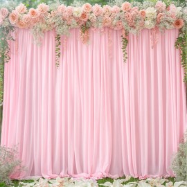 Baby Pink Backdrop Curtains for Parties, 8ft x 10ft Polyester Wrinkle Free Photography Backdrop Drapes for Birthday Baby Shower Wedding Decorations
