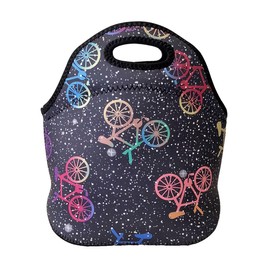 ALLYDREW Insulated Neoprene Lunch Bag Zipper Lunch Box Tote, Bicycles