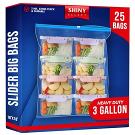Extra Large Jumbo Size 3 Gallon Slider Storage Bags, 25 Bigger Resealable Extra Large Clear Plastic, 2 Mil Thick for Moving, Food Meal Preparation, Clothing, Toys, Shoes, Toiletries, Snacks