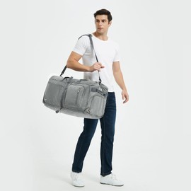 WANDF Travel Bag 40L-85L with Shoe Compartment Foldable Weekender Travel Bag Hand Luggage for Men Women, Light grey 65l