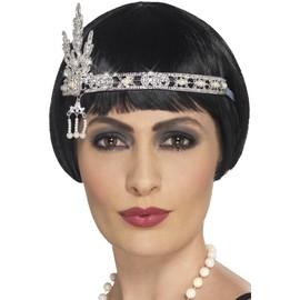 Smiffys Flapper Jewel Headband, Silver , 1920's Razzle Fancy Dress, Adult Dress Up Accessories