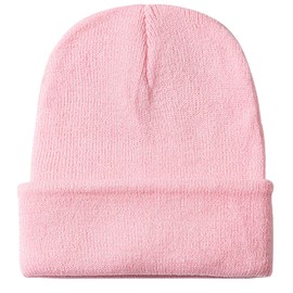 Rosoz Beanie Hats for Men, Slouchy Beanies for Men Knitted Caps for Women Soft Warm Unisex Cuffed Beanie Pink