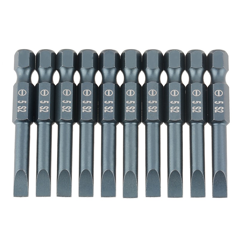 10pcs 1/4inch Hex Shank 50mm S2 Alloy Steel Slotted Screwdriver