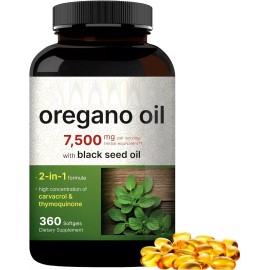 Oregano Oil 7500mg 360gels Contains Carvacrol mediterranean and wild Harvest