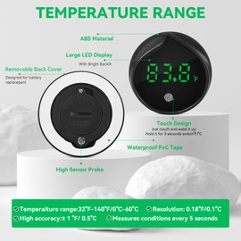 Removable Aquarium Water Thermometer Gauge with Touch Screen Digital Fish Tank Thermometer LED Display ±1℉/0.5℃, Fish Tank Accessories for Betta, Axolotl, Shrimp, Turtle, Reptile and Aquatic (Black)