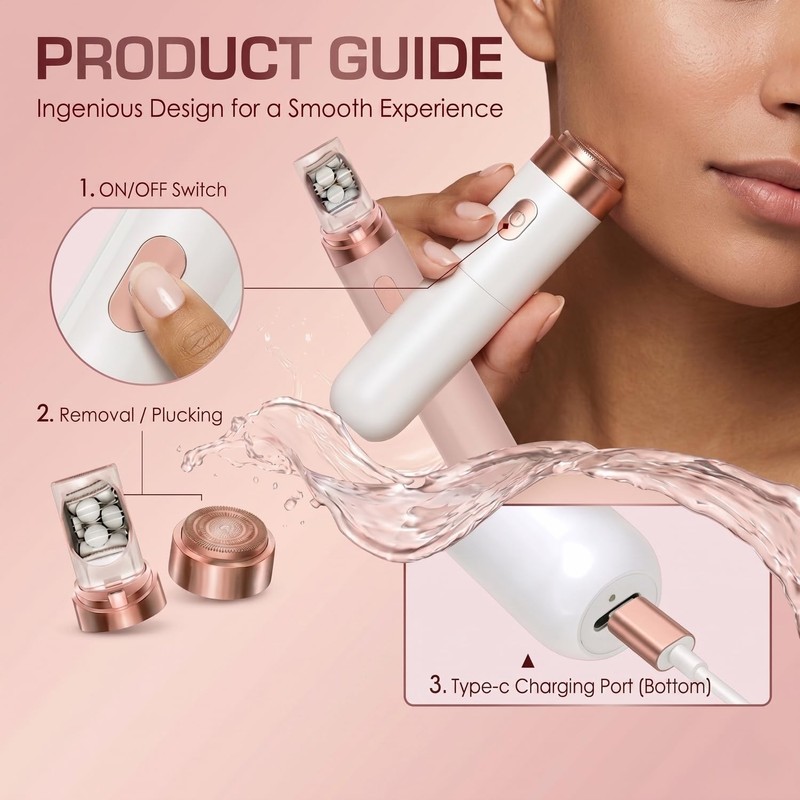 Facial Hair Remover for Women, Rechargeable Cordless Electric Trimmer with