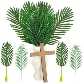 Zeyune 11 Pcs Artificial Palm Sunday Leaves Large Faux Palm Branches with Wood Crosses for Church Easter Decor
