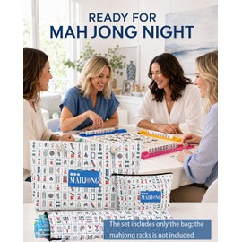 Miyxsin American Mahjong Bags for Tiles and Racks, 3 Pcs Empty Mahjong Carrying Bags, Large Canvas Travel Carry for Travel Mah Jong Accessories, for Mah Jong Enthusiasts (Mahjong Pattern)