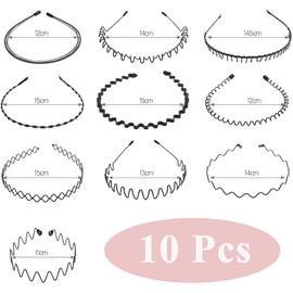 Metal Headband for Men Women Hair Band Non-Slip Headbands Unisex Spring Wavy Hair Band Elastic Sports Headwear for Sports Daily Wear Makeup Outdoor Yoga (10 Pcs)