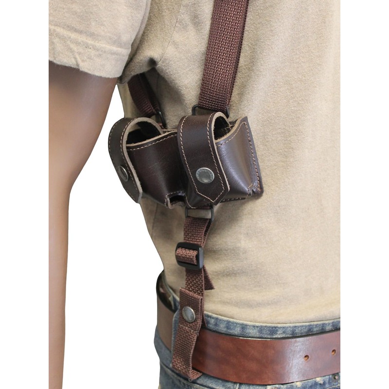 Barsony Brown Leather Vertical Shoulder Holster w/Speed-loader Pouch for 6"