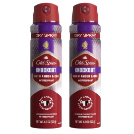 Old Spice Knockout Antiperspirant Deodorant Dry Spray Amber & Oak 4.3 oz, 2-Pack