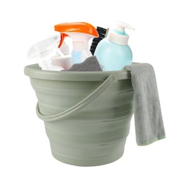 SIMPLEMADE Collapsible Buckets - Foldable Multi Purpose Basket with Handles - Compact, Lightweight, and Durable for Household and Outdoor Use, Sage, Cleaning Set