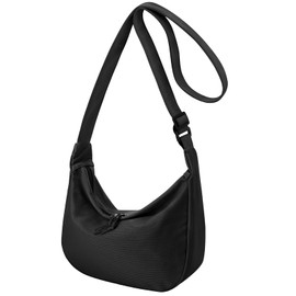 Bolso cruzado para mujer, bolso pequeño de media luna con correa ajustable, bolso de hombro de nailon para viajes y trabajo, Negro -
