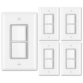 BESTTEN 5 Pack Double Light Switch, Single Pole, Combination Decorator Interrupters, 15A 120V, in-Wall On/Off Switch, Dual Paddle Rockers, Wallplate Included, UL Listed, White