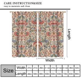 Vintage Flower Window Curtains,William Morris Art Style Retro Floral Medieval Abstract Window Treatments for Bedroom Living Room Kitchen Rustic Art Design Drapes 2 Panels Set,Total Size 42" x 54"