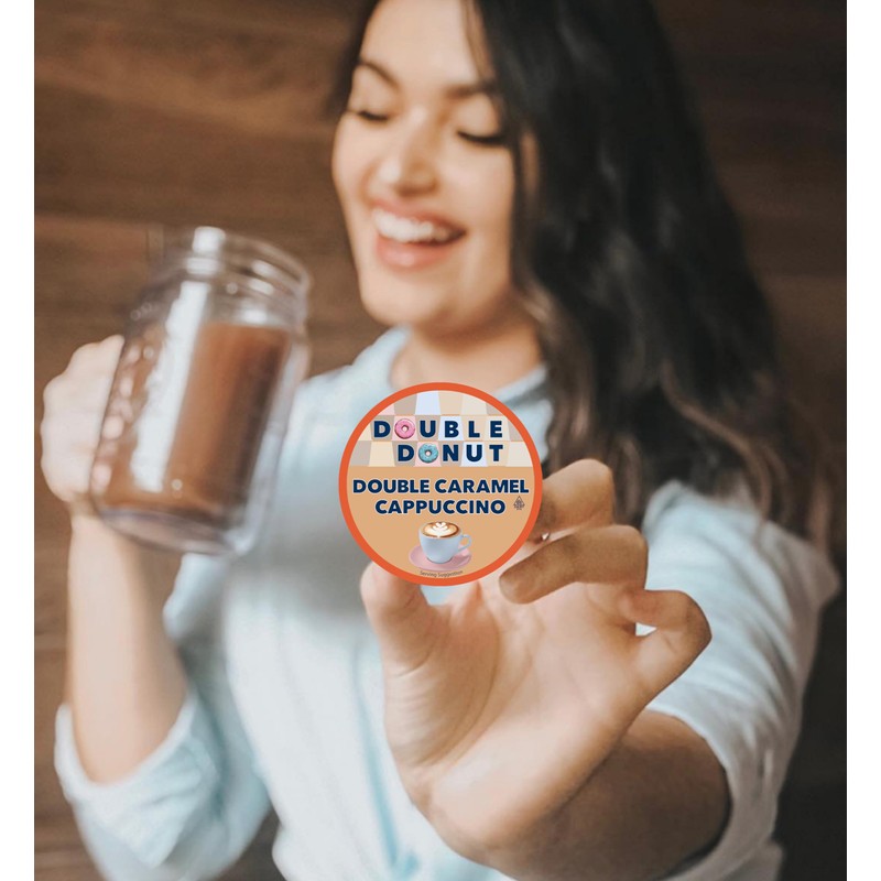 Double Donut Coffee Cappuccino Pods, Caramel Cappuccino, Single Serve for