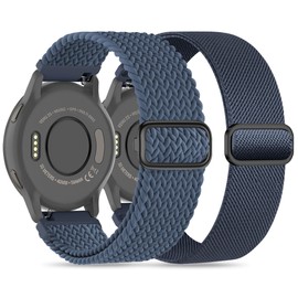 2 Pack 18mm Braided Stretchy Nylon Watch Bands Compatible with Garmin Venu 2S/Venu 3S/Vivoactive 4S/Vivomove 3S/Forerunner 255S/Forerunner 265S, Quick Release Loop Elastic Strap for Women Men