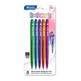 BAZIC Ballpoint Pen Ixion Black Ink Color Barrels Retractable Pens, 1.0 mm Bold Point Smooth Writing, for Office School Teacher (5/Pack), 1-Pack