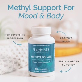 BrainMD - Methylfolate | Potent Mood Support - supplement features folate in the fully activated - 30 capsules