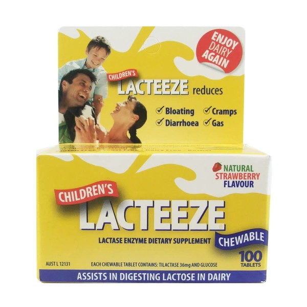 Lacteeze Childrens 100 chewable Tablets Strawberry by Gelda Scientific