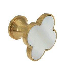 4Pack Modern Brass Clovers Cabinet Drawer Knobs Decorative Shell Kitchen Cupboard Pulls Gold Furniture Door Marble Knob Handles (4)