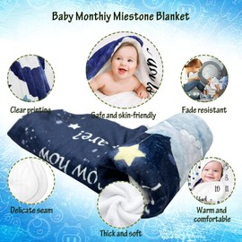 Baby Milestone Blanket - Baby Monthly Milestone Blanket for Boys Girls - Sleeping Elephant Twinkle Little Star - Neutral First Year Growth Months Chart - Premium Shower Gifts for Newborn 60"x40"(Dark Blue)
