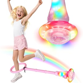 MEISHANG Swing Wheel with Light Wheel, Children's Flashing Jump Ring, Children's Flashing Jump Ring, Foot Gyro, Jumping Ball Flashing, Foldable Flash Jumping Ball, Flashing Jump Ball (Pink/1/1)