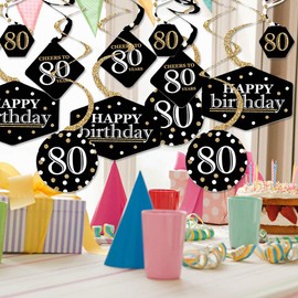 Big Dot of Happiness Adult 80th Birthday - Gold - Birthday Party Hanging Decor - Party Decoration Swirls - Set of 40
