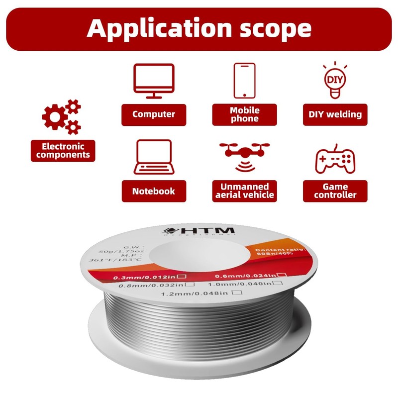 HTM 60/40 Thick Solder Wire (1.0mm 50g) with Extra Flux