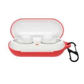 QWYJ for Sony WF-C500 Case Carcsa Protectora de Silicona, para Sony WF-C500 Funda de Carga Portátil con Mosquetón Llavero Anti-perdida (Rojo)