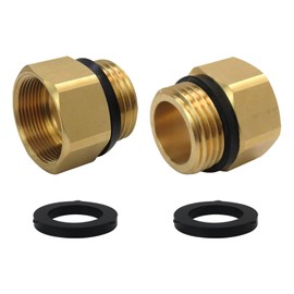 Life Girl Star Outdoor Hose Bib Adapter w/Rubber Washer Kit, 1-1/16" Fine Thread (Female) to 3/4 GHT Male Hoses, Faucet to Garden Hose Connector, Set of 2, Brass Hose Fittings
