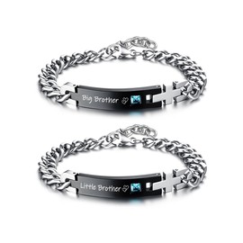 seensea Big Brother Little Brother Bracelets Set of 2 Stainless Steel Link Bracelets for Men Friends Gifts for Boyfriend Brothers Son