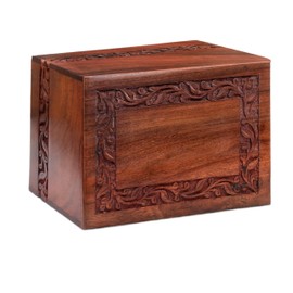 SOULURNS - Small Rosewood Urn for Ashes, Engraved Border - 30 Cubic Inch Wooden Cremation Urn, Funeral -Memorial Cremation Urn for Human Ashes Decorative Box Funeral Urns for Adult Male Female