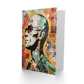 Artery8 Greeting Card Man in Sunglasses Portrait Punk Street Art Modern Blank For Him Or Her Art Birthday Card
