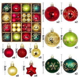 44Pcs Christmas Balls Ornaments for Xmas Christmas Tree - Christmas Tree Decorations Hanging Ball for Holiday Wedding Party Decoration (Red-Glod-Green)