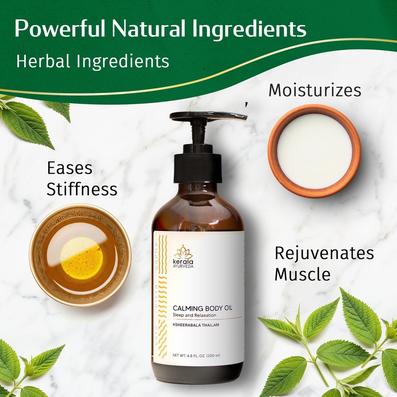 Kerala Ayurveda Calming Body Oil for Relaxation & Sleep, 6.8