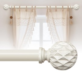 TKZTKZ White Curtain Rods for Windows 36 to 88:Boho Wooden Curtain Rod for Bedroom Livingroom Farmhouse 1 Inch Heavy Duty Adjustable Curtain Rod with Imitation Wood Grain Easy Install,Antique White