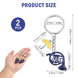 Fllyvly Set of 2 French Horn Keyrings Inspired by How I Met Your Mother, Blue Horn and Yellow Umbrella Pendant, Stainless Steel Key Ring, Gift for Series Fans Key Ring, Blue, Silvery, M
