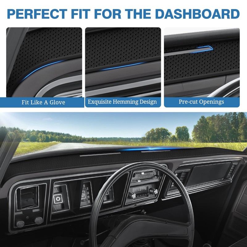 FIILINES Dash Cover for Ford F-100 F-150 F-250 F-350 Bronco