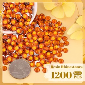 BELLEBOOST 1200PCS 6mm Resin Rhinestones in Bulk (Orange), Bedazzling Flatback Crystals for Crafts DIY Nail Decoration, Gems Charms for Tumbler Shoes Clothing Fabric with Pickup Pen and Tweezers