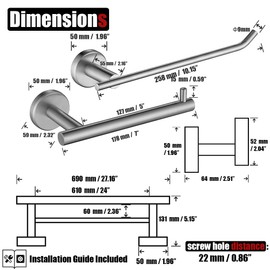 JQK Bathroom Hardware Set, 5-Piece Bath Accessories Set Brushed Gold Wall Mount Includes 24 in Towel Bar, 9 in HT Bar, TP Holder, Towel Hook x 2, BAS105-BG