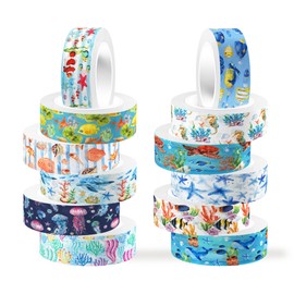 JOINFANXIN 12 Rolls Underwater World Washi Tape Set, Sea Life Cartoon Decorative Tape, Holiday Decorative Tape for Scrapbooking Supplies, DIY Crafts