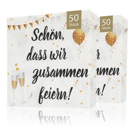 CraftWerk Serviettes Pack of 100 – Schön dass wir zusammen feiern – Serviettes with Saying for Birthday, Party, Bridal Eve – 32 x 32 cm