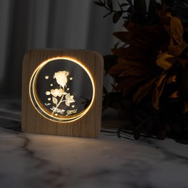 TENGFENG Crystal Rose Night Light - Gifts for Girls and Ladies with Wooden LED Frame I Love You Gifts for Her Best Birthday Gift Ideas Romantic Crystal Presents for Valentine's Day Christmas Rose