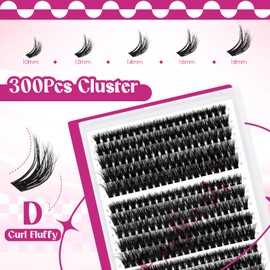 Lash Clusters 60D 300pcs 10-18mm Mixed Tray 3D Effect Fluffy Cluster Lashes D Curl Wispy Individual Lashes False Mink Eyelashes DIY Flat Lash Extension Individual Lashes Cluster (60D-0.07-D,10-18mm)