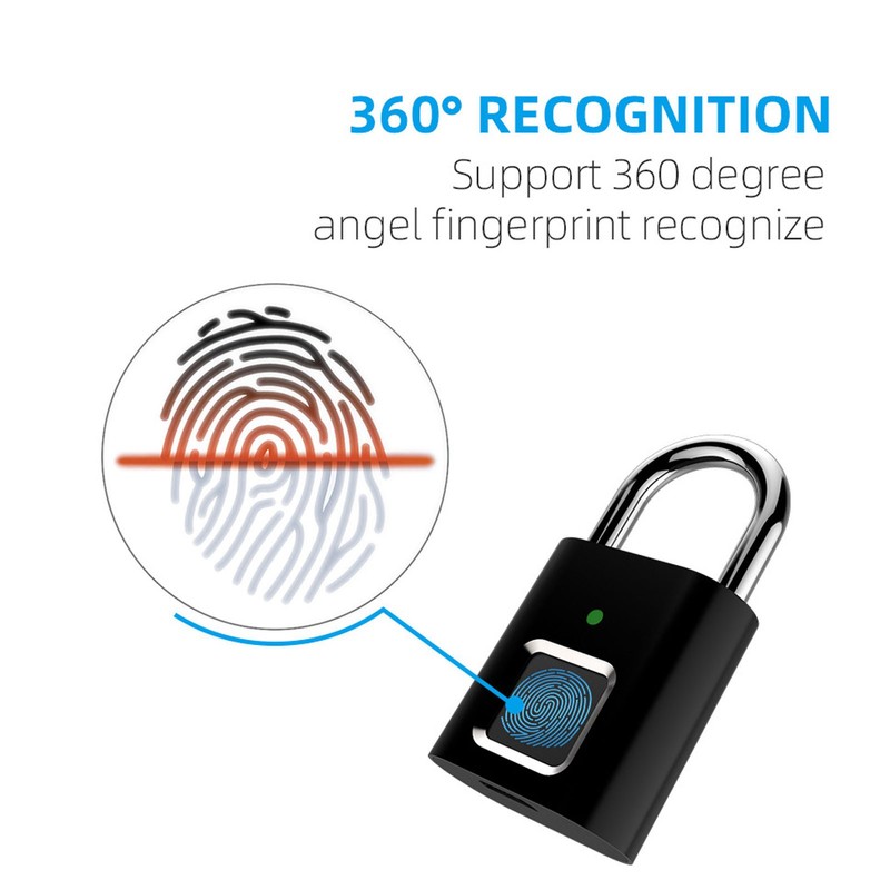Smart Keyless Fingerprint Padlock Waterproof Biometric Prevent Theft Rechargeable USB