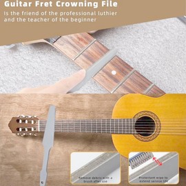 Guitar Fret File Guitar Crowning File with Brush, Double-Sided Fret Crowning Files Luthier Tools, Professional High Carbon Steel Design Guitar Fret File for Electric, Acoustic and Bass Guitars
